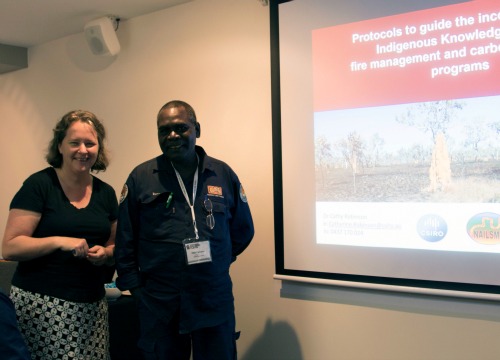 The CSIRO's Dr Cathy Robinson, pictured with Otto Campion who was one of many Indigenous Elders and fire experts at the workshop who shared experiences of using Indigenous knowledge