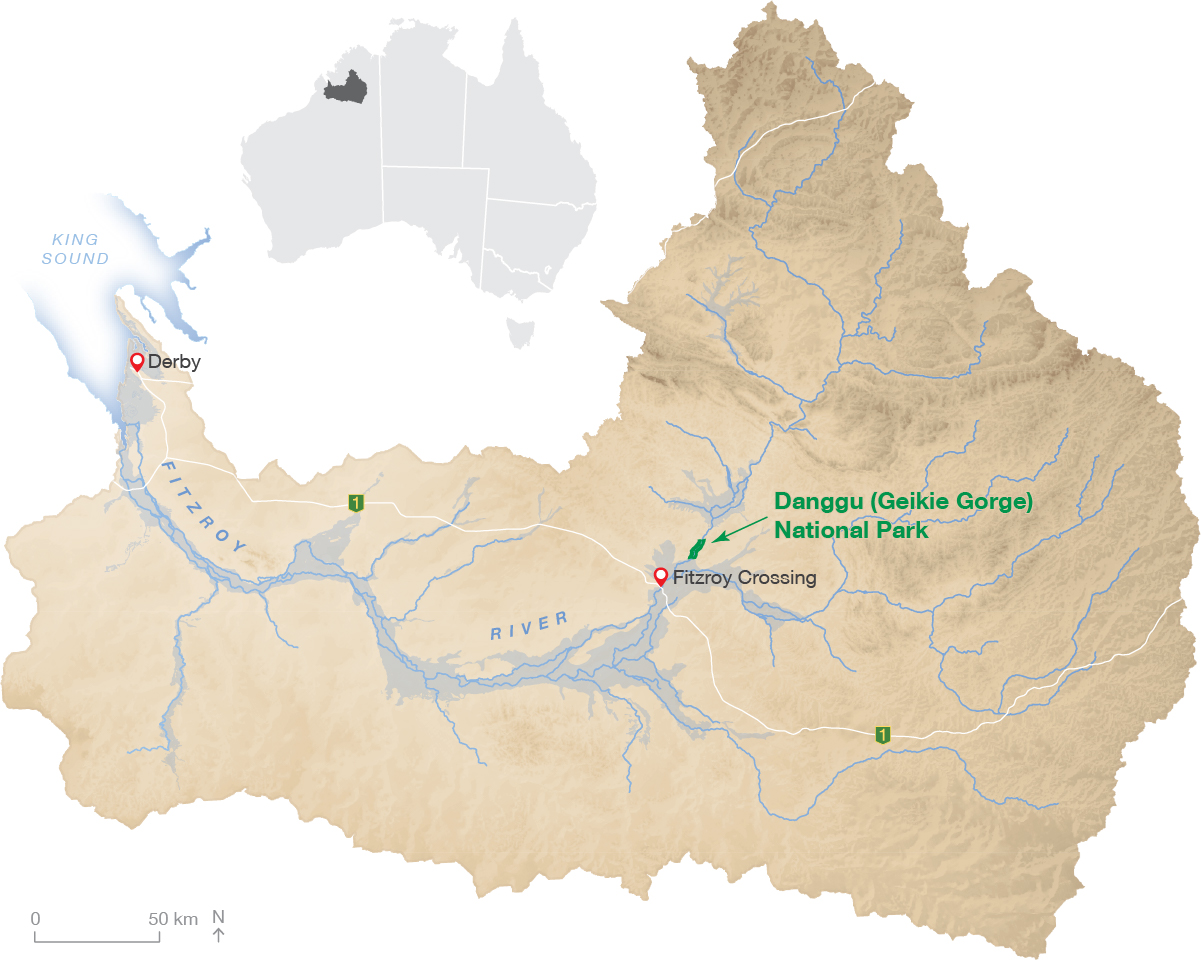Map of Fitzroy River identifying Danggu National Park
